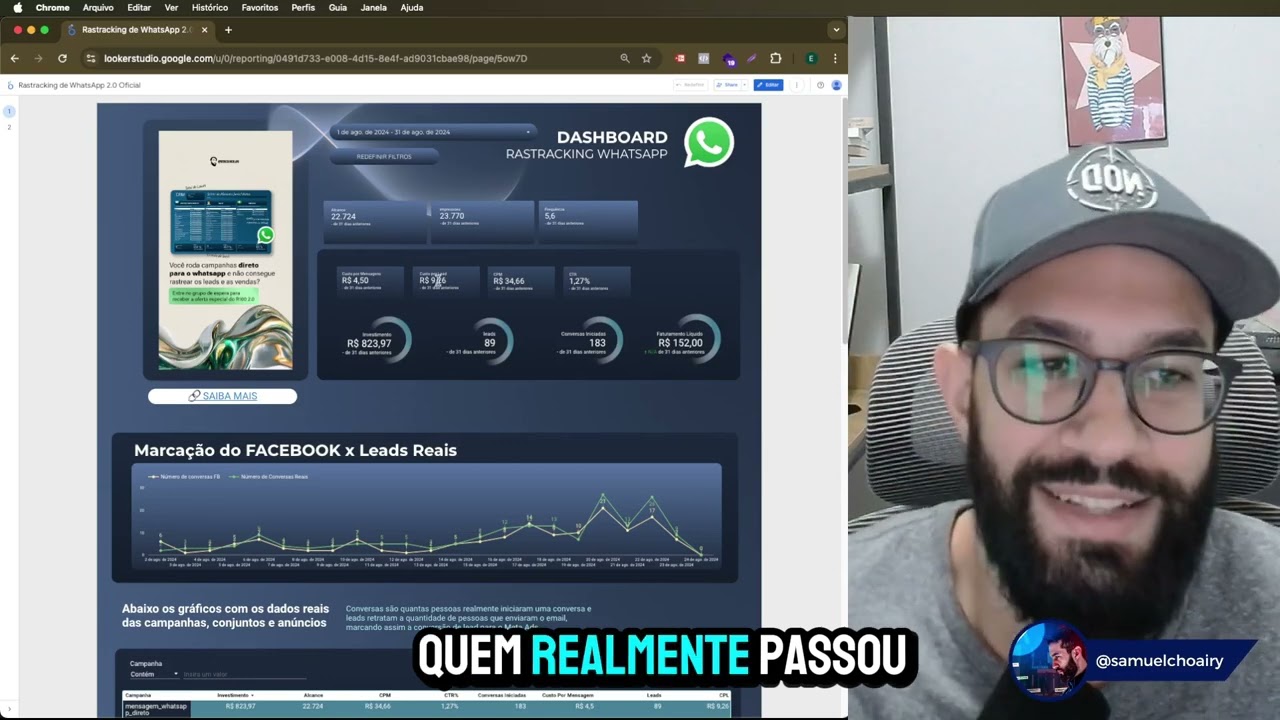 Samuel apresenta o dashboard e a estrutura do treinamento.